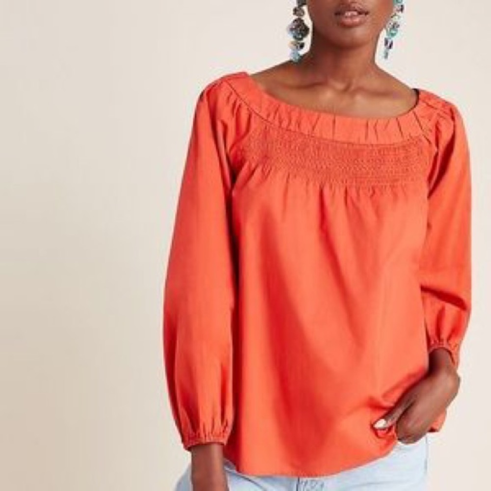 Anthropologie Maeve Jessie red smocked swing top